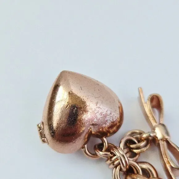 2013 Vintage Juicy Couture Rose Gold Heart Locket Bracelet Bow Toggle Closure - Picture 8 of 11